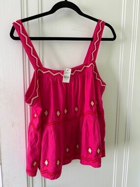 LOFT Hot Pink Embroidered Sleeveless Tank Top